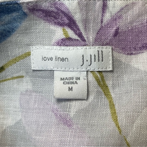J. Jill Love Linen Floral Sleeveless Shift Dress V-Neck Medium Wedding Guest EUC - Picture 8 of 13